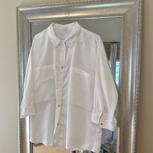 Eileen fisher linen white blouse .